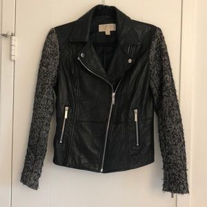Michael Kors Leather and Tweed Motto Jacket